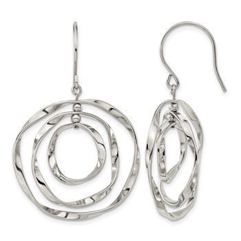 Chisel Stainless Steel Polished Wavy Circles Dangle Shepherd Hook Earrings