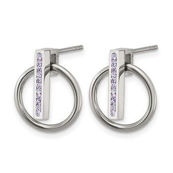 Chisel Stainless Steel Polished with Purple Preciosa Crystal Post Dangle Earrings — alternate view