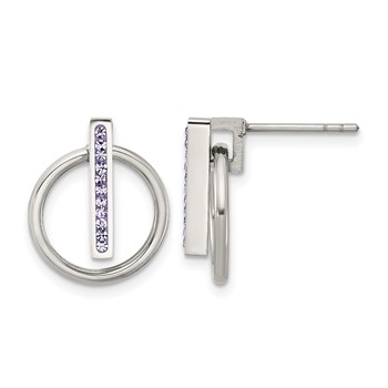 Chisel Stainless Steel Polished with Purple Preciosa Crystal Post Dangle Earrings