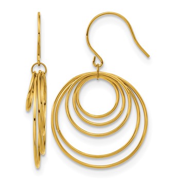 Chisel Stainless Steel Polished Yellow IP-plated Multi-Circle Dangle Shepherd Hook Earrings