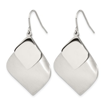 Chisel Stainless Steel Brushed and Polished Dangle Shepherd Hook Earrings — alternate view
