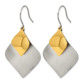 Chisel Stainless Steel Brushed and Polished Yellow IP-plated Dangle Shepherd Hook Earrings — alternate view