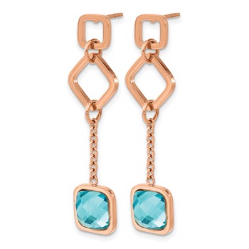Chisel Stainless Steel Polished Rose IP-plated Blue Crystal Post Dangle Earrings — alternate view