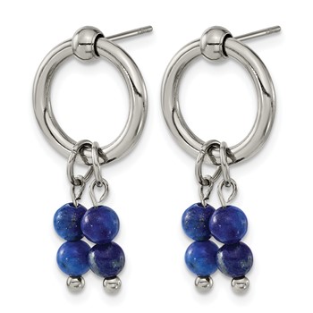 Chisel Stainless Steel Polished with Lapis Post Dangle Earrings — alternate view