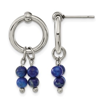 Chisel Stainless Steel Polished with Lapis Post Dangle Earrings