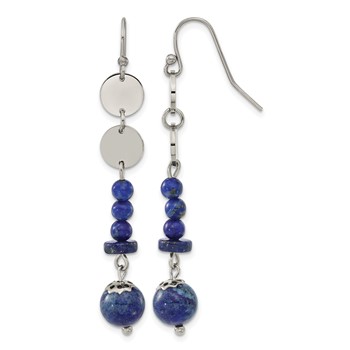 Chisel Stainless Steel Polished with Lapis Beads Dangle Shepherd Hook Earrings