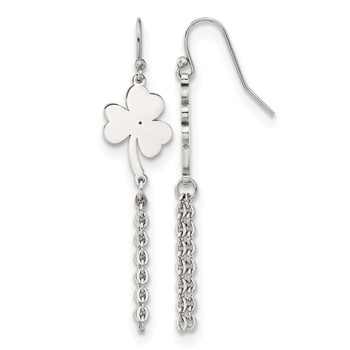 Chisel Stainless Steel Polished 4-Leaf Clover Dangle Shepherd Hook Earrings