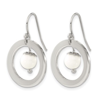 Chisel Stainless Steel Polished with Synthetic White Turquoise Dangle Shepherd Hook Earrings — alternate view