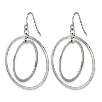 Chisel Stainless Steel Polished Double Circle Dangle Shepherd Hook Earrings — alternate view