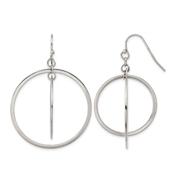 Chisel Stainless Steel Polished Double Circle Dangle Shepherd Hook Earrings