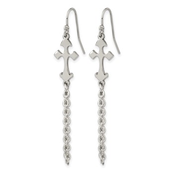 Chisel Stainless Steel Polished Cross Dangle Shepherd Hook Earrings — alternate view