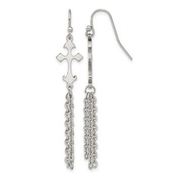Chisel Stainless Steel Polished Cross Dangle Shepherd Hook Earrings