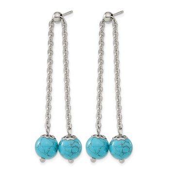 Chisel Stainless Steel Polished with Synthetic Turquoise Moveable Dangle Post Earrings — alternate view