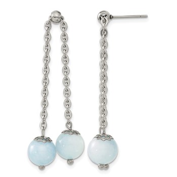 Chisel Stainless Steel Polished with Blue Quartz Moveable Dangle Post Earrings
