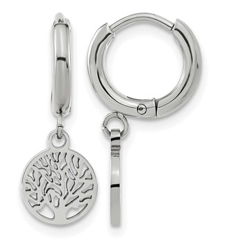 Chisel Stainless Steel Polished Tree Dangle Hoop Earring