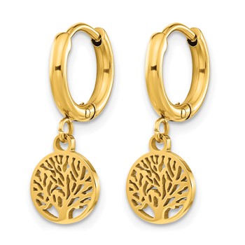Chisel Stainless Steel Polished Yellow IP-plated Tree Dangle Hoop Earring — alternate view