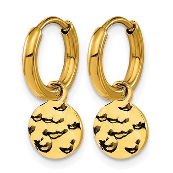 Chisel Stainless Steel Polished Hammered Yellow IP-plated Circle Dangle Hoop Earrings — alternate view