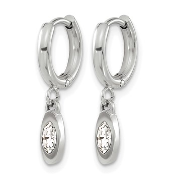 Chisel Stainless Steel Polished with Crystal Dangle Hoop Earrings — alternate view