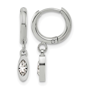 Chisel Stainless Steel Polished with Crystal Dangle Hoop Earrings