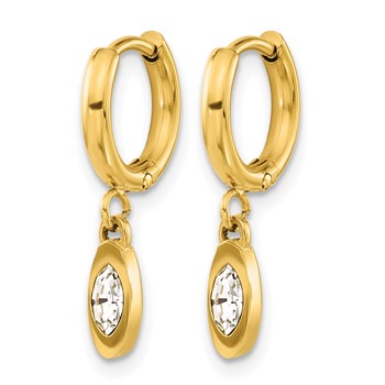 Chisel Stainless Steel Polished Yellow IP-plated with Crystal Dangle Hoop Earrings — alternate view