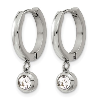 Chisel Stainless Steel Polished with CZ Dangle Hoop Earrings — alternate view