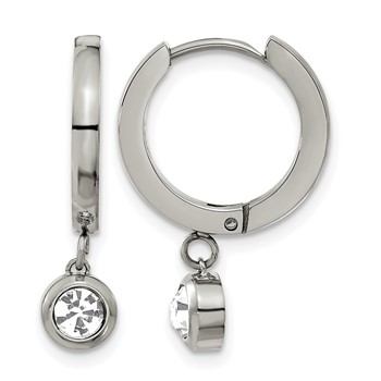 Chisel Stainless Steel Polished with CZ Dangle Hoop Earrings