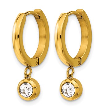 Chisel Stainless Steel Polished Yellow IP-plated CZ Dangle Hoop Earrings — alternate view
