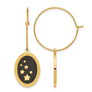 Chisel Stainless Steel Polished Yellow IP-plated Enameled Stars Dangle Hoop Earrings