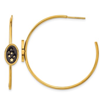 Chisel Stainless Steel Polished Yellow IP-plated Enameled Stars Post Hoop Earrings