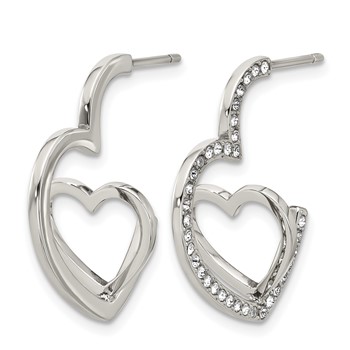 Chisel Stainless Steel Polished with Crystals Double Heart Post Hoops — alternate view