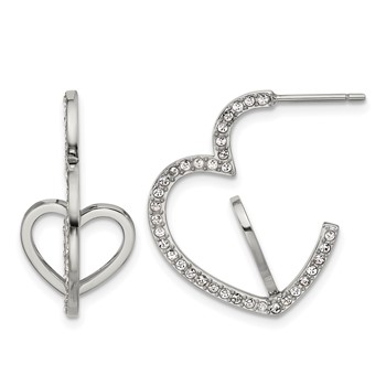 Chisel Stainless Steel Polished with Crystals Double Heart Post Hoops
