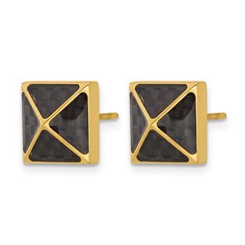 Chisel Stainless Steel Polished Yellow IP-plated Black Carbon Fiber Inlay Pyramid Stud Earrings — alternate view