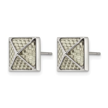 Chisel Stainless Steel Polished White Carbon Fiber Inlay Pyramid Stud Earrings — alternate view