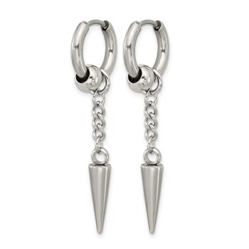 Chisel Stainless Steel Polished Spike Dangle Hinged Hoop Earrings — alternate view