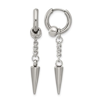 Chisel Stainless Steel Polished Spike Dangle Hinged Hoop Earrings