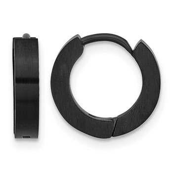 Chisel Stainless Steel Brushed and Polished Dark Gun Metal IP-plated Hinged Hoop Earrings