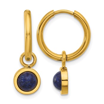 Chisel Stainless Steel Polished Yellow IP-plated with Removeable Blue Sodalite Dangle Hinged Hoop Earrings
