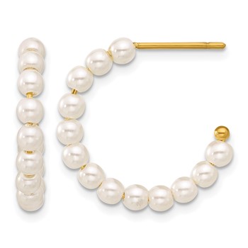 Chisel Stainless Steel Polished Yellow IP-plated White Mother of Pearl J-Hoop Earrings