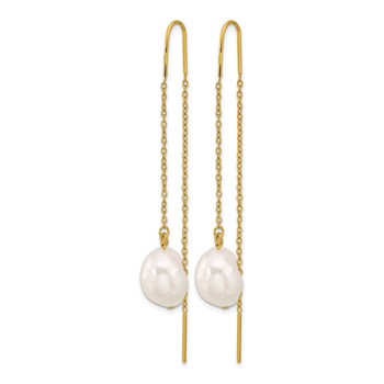 Chisel Stainless Steel Polished Yellow IP-plated White Freshwater Cultured Pearl Dangle Threader Earrings — alternate view