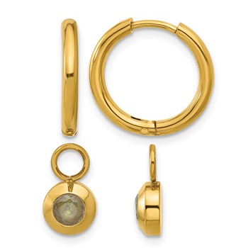 Chisel Stainless Steel Polished Yellow IP-plated with Removeable Light Blue CZ Dangle Hinged Hoop Earrings