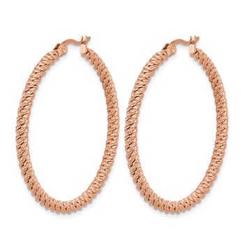 Chisel Stainless Steel Polished Rose IP-plated Diamond Cut Hoop Earrings — alternate view