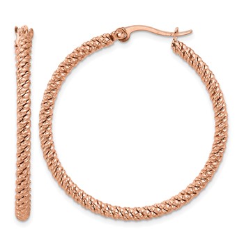 Chisel Stainless Steel Polished Rose IP-plated Diamond Cut Hoop Earrings