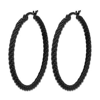 Chisel Stainless Steel Polished Black IP-plated Diamond Cut Hoop Earrings — alternate view