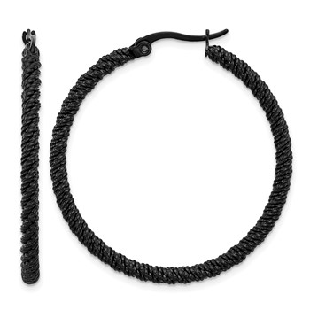 Chisel Stainless Steel Polished Black IP-plated Diamond Cut Hoop Earrings