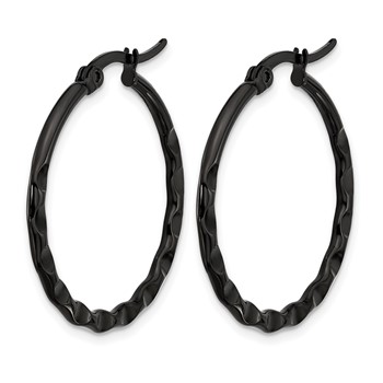 Chisel Stainless Steel Polished Black IP-plated Wavy Hoop Earrings — alternate view