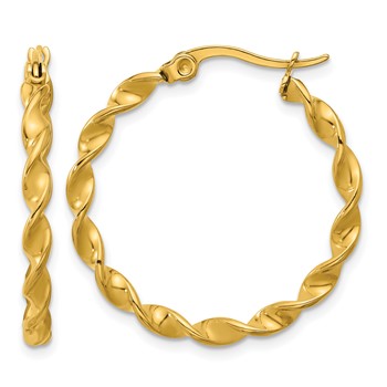 Chisel Stainless Steel Polished Yellow IP-plated Twisted Hoop Earrings