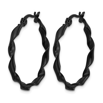 Chisel Stainless Steel Polished Black IP-plated Twisted Hoop Earrings — alternate view