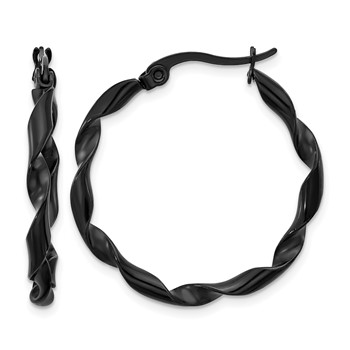 Chisel Stainless Steel Polished Black IP-plated Twisted Hoop Earrings