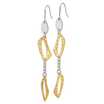 Stainless Steel & Yellow IP-plated Textured Square Link Dangle Earrings — alternate view