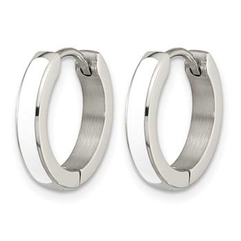 Chisel Stainless Steel Polished with White Enamel 2.90mm Hinged Hoop Earrings — alternate view